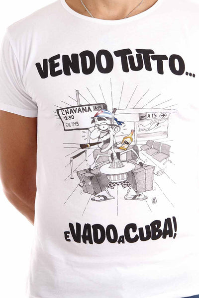 T-SHIRT   FUMETTO "VENDO TUTTO E VADO A CUBA"  COTONE